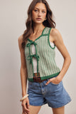 Tie-Front Striped Knit Vest