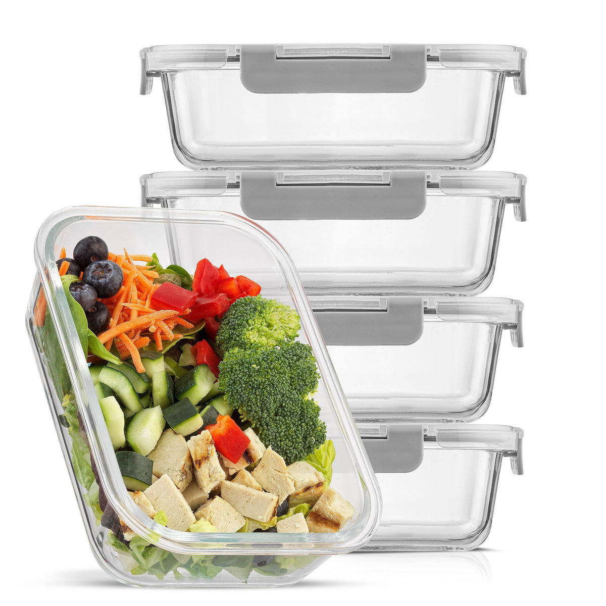 Glass Food Storage Containers with Airtight Lids - Set of 5