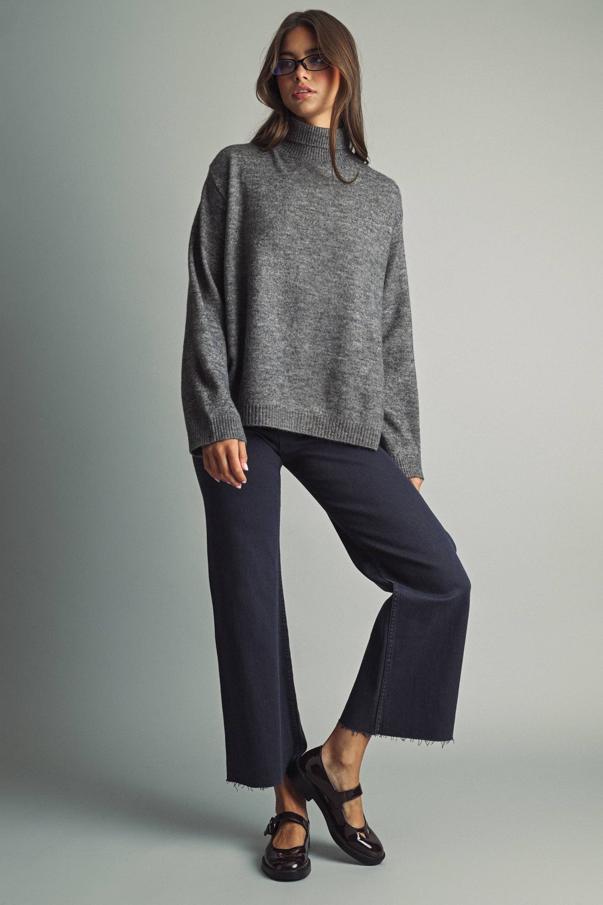 Faded Navy Wide Leg Patch Pocket Pant