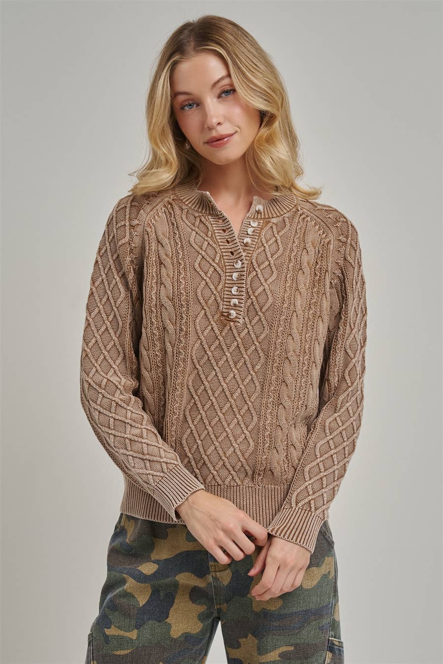 Mineral Washed Cable Knit Sweater