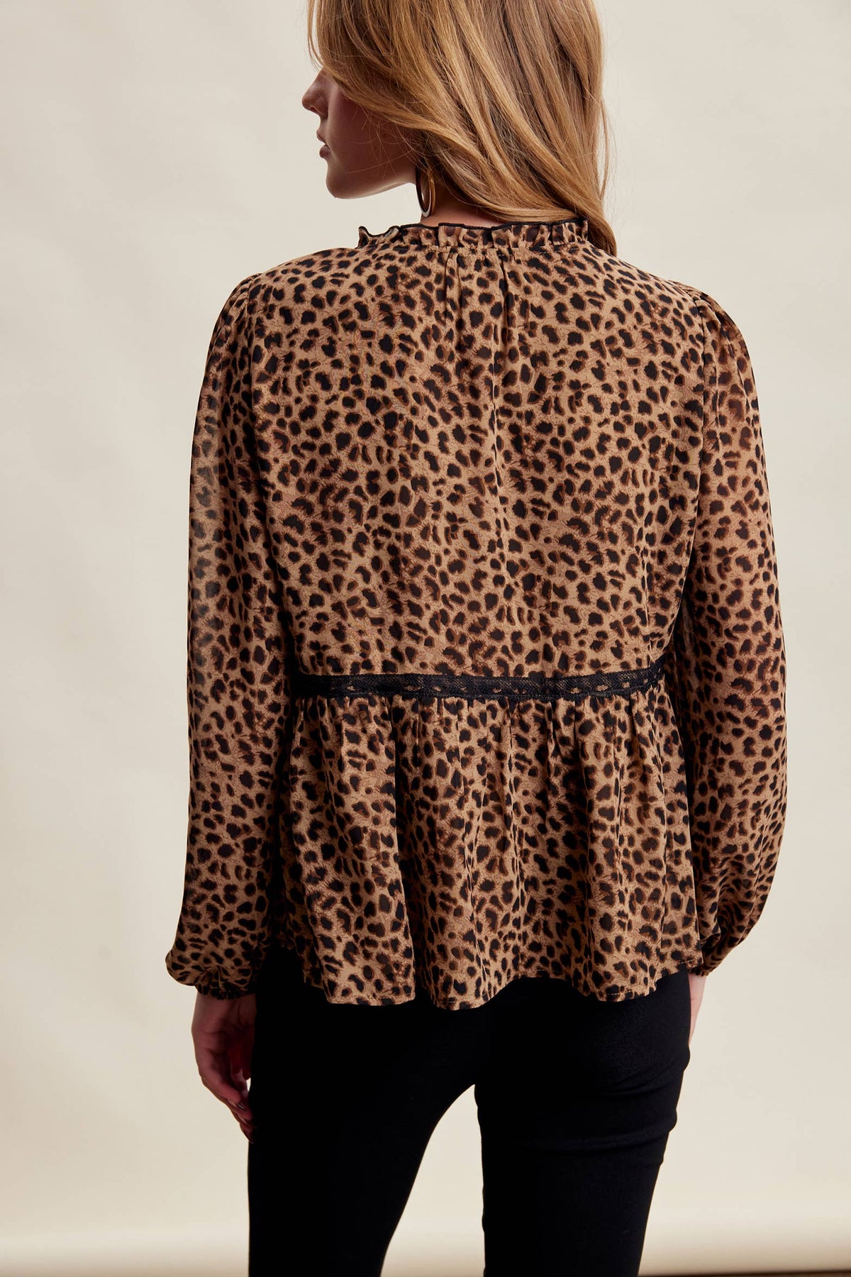 Leopard Print Lace Trim Blouse