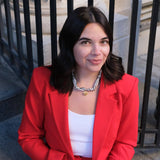 Black & White Stripe Satin Scarf Necklace in Gold