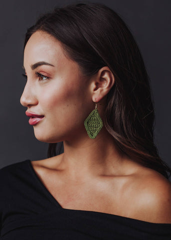 Green Diamond Crochet Earrings