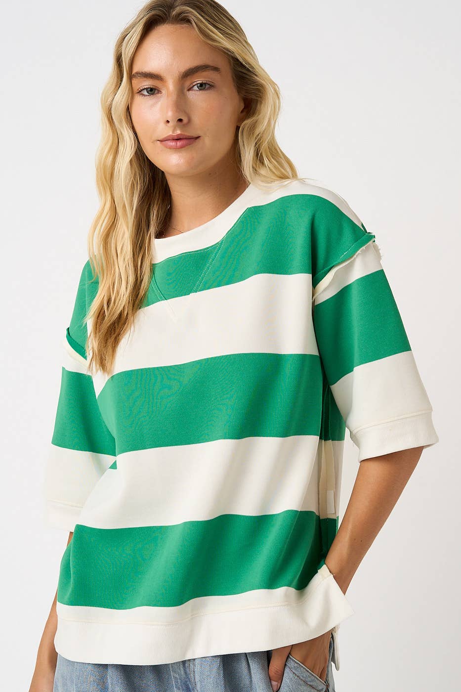 Green Striped Oversized Top