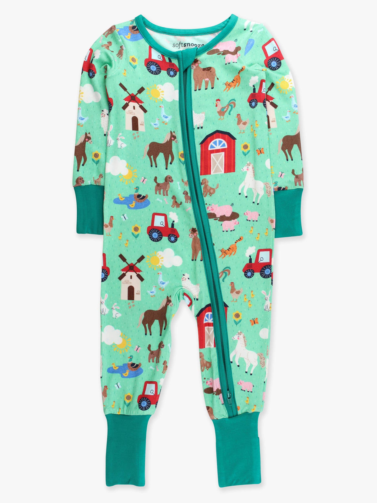 SoftSnooze™ Baby Bamboo Viscose Farm Friends Convertible One Piece Footie Pajama