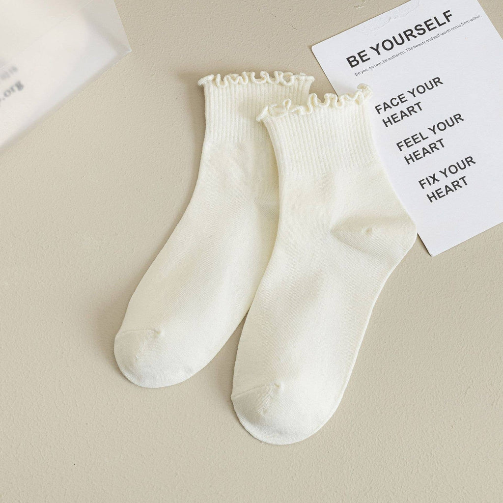 Womens Solid Color Ruffle Ankle Socks