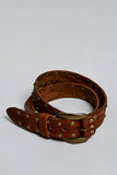 Allover Antique Brass-Tone Studded Genuine Leather Belt