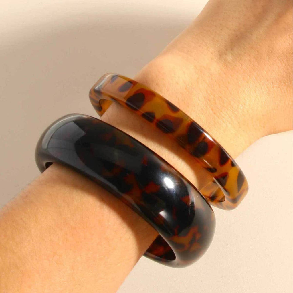 Tortoiseshell Resin Wide Bangle Bracelet