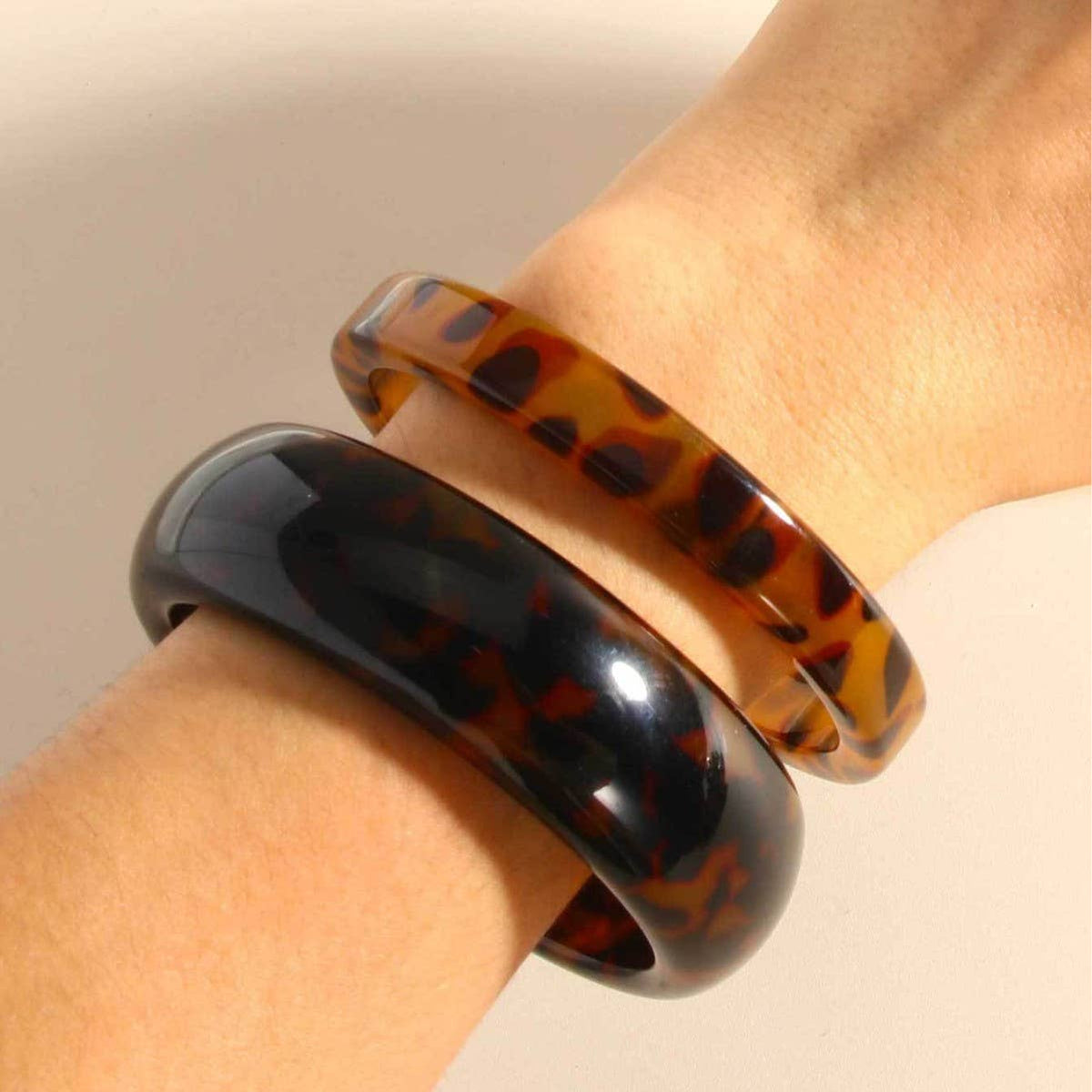 Tortoiseshell Resin Wide Bangle Bracelet