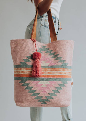 Pink, Orange & Slate Aztec Tote