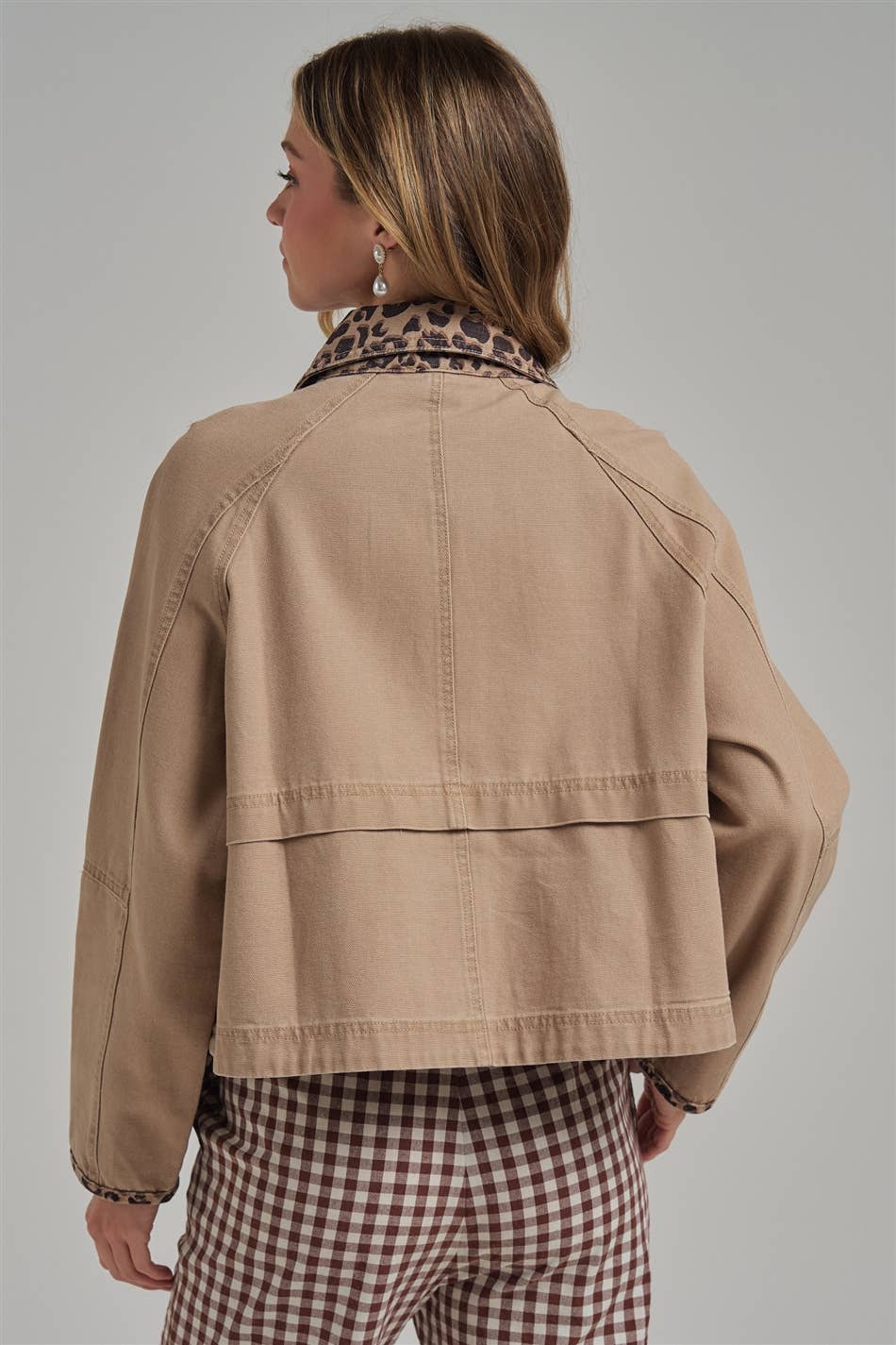 Twill Barn Coat with Leopard Detail