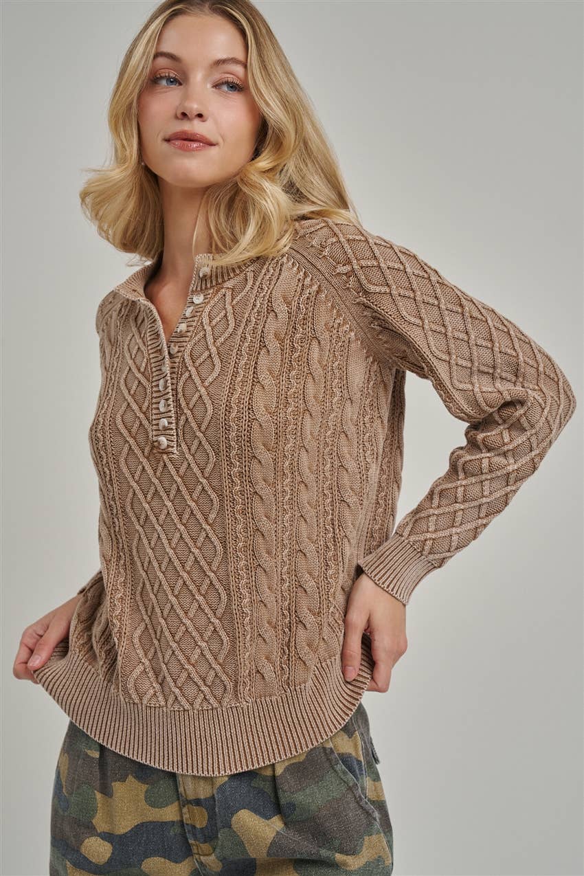 Mineral Washed Cable Knit Sweater