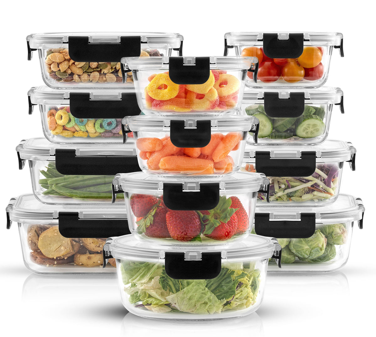 12 Piece Glass Kitchen Storage Containers with Lids - Black
