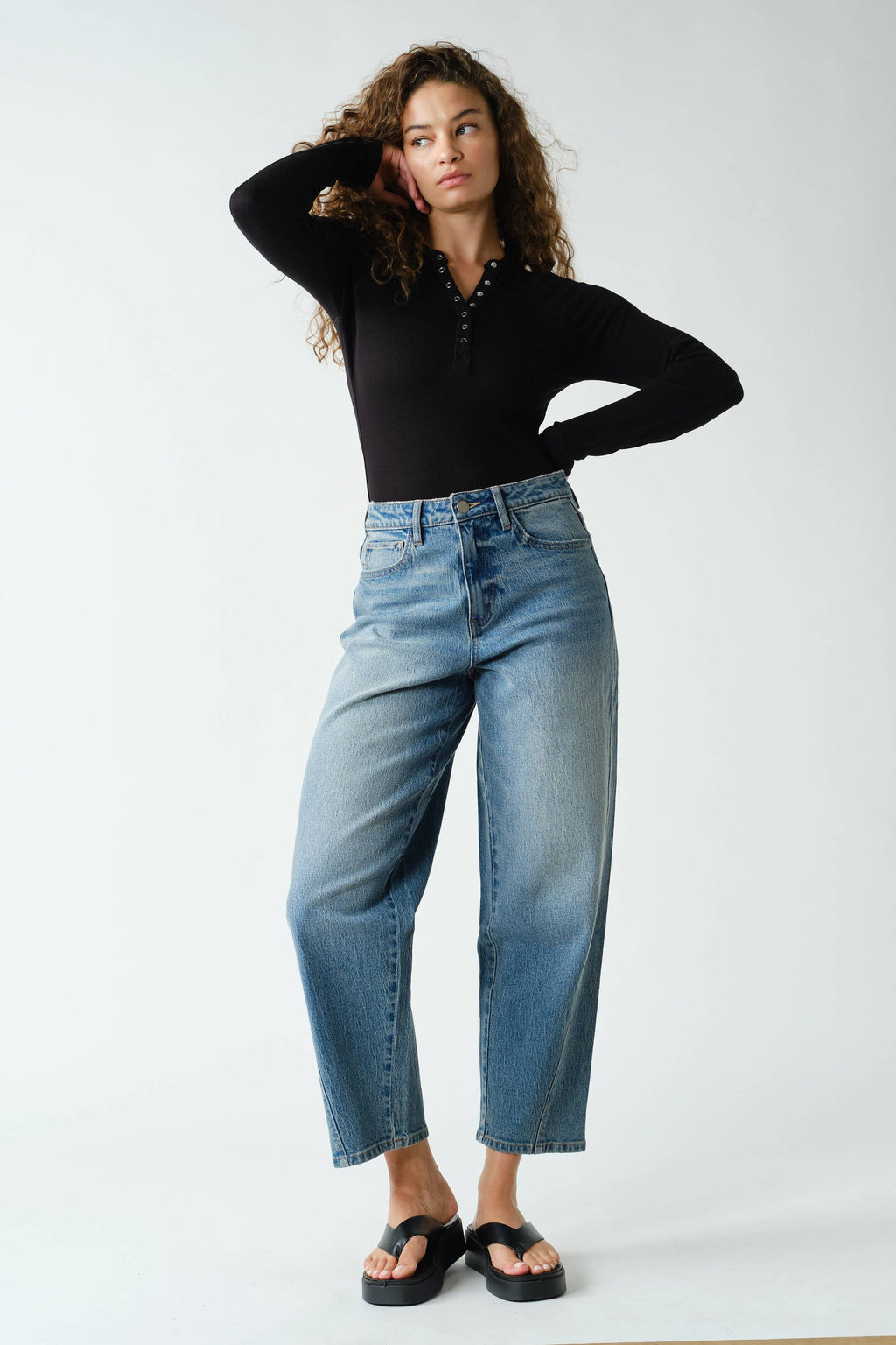 Mono B Long-Sleeved Micro-Ribbed Henley Top