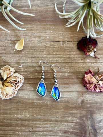 Blue/green dangle and Sterling Silver Pearls earrings