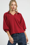 Textured V-neck Collared Blouse