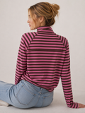 Mock Neck Yarn-Dyed Striped Oversized Long Sleeve Tee