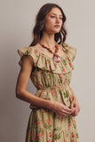 Floral Ruffle Neck Cotton Blouse
