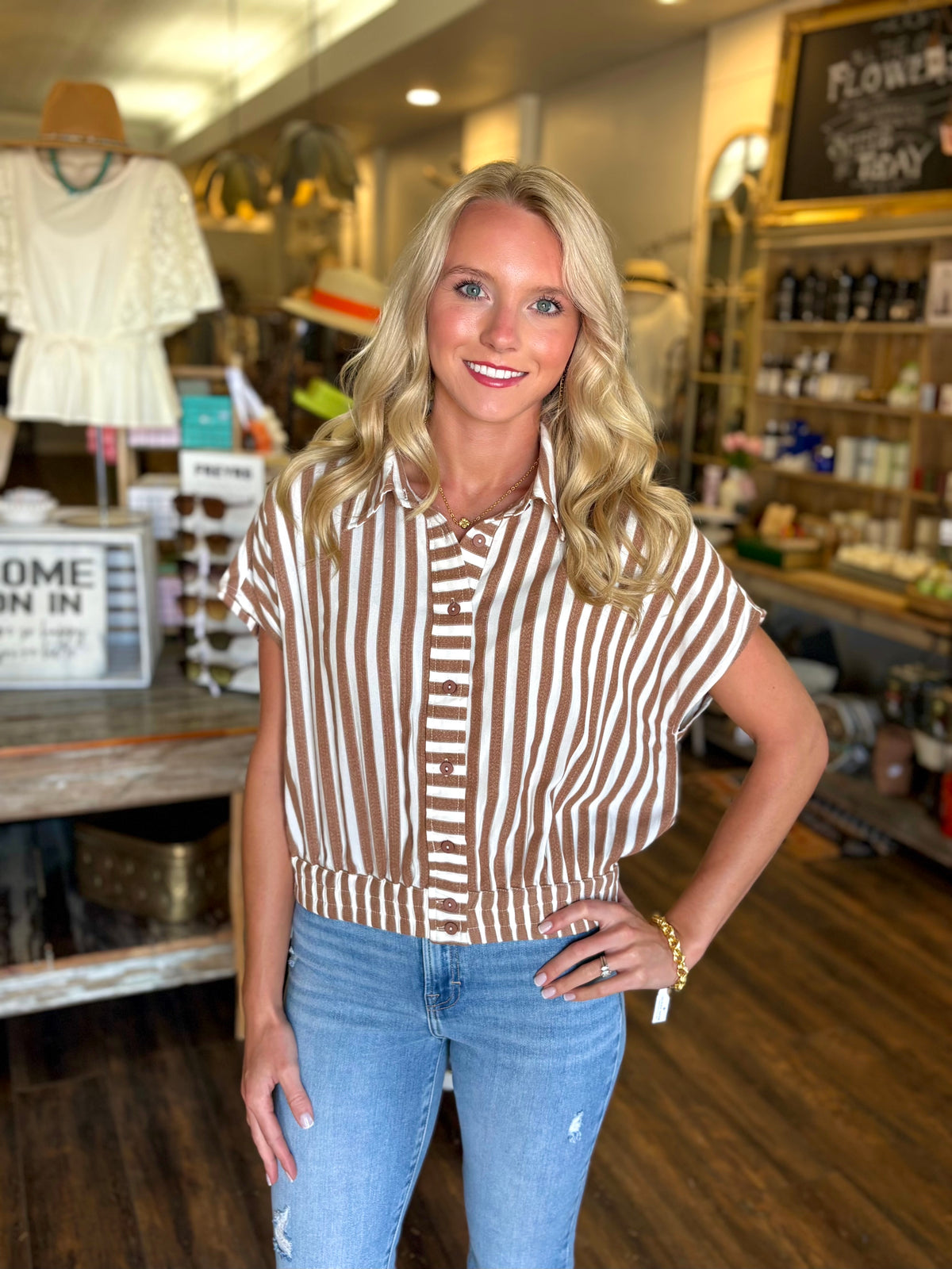 Stripe Button Up Top