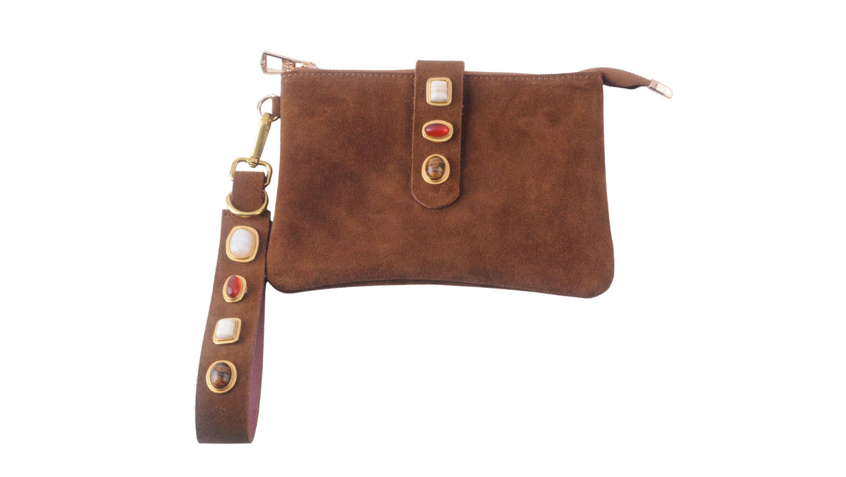 Gemstone Suede Wristlet Pouch & Keychain