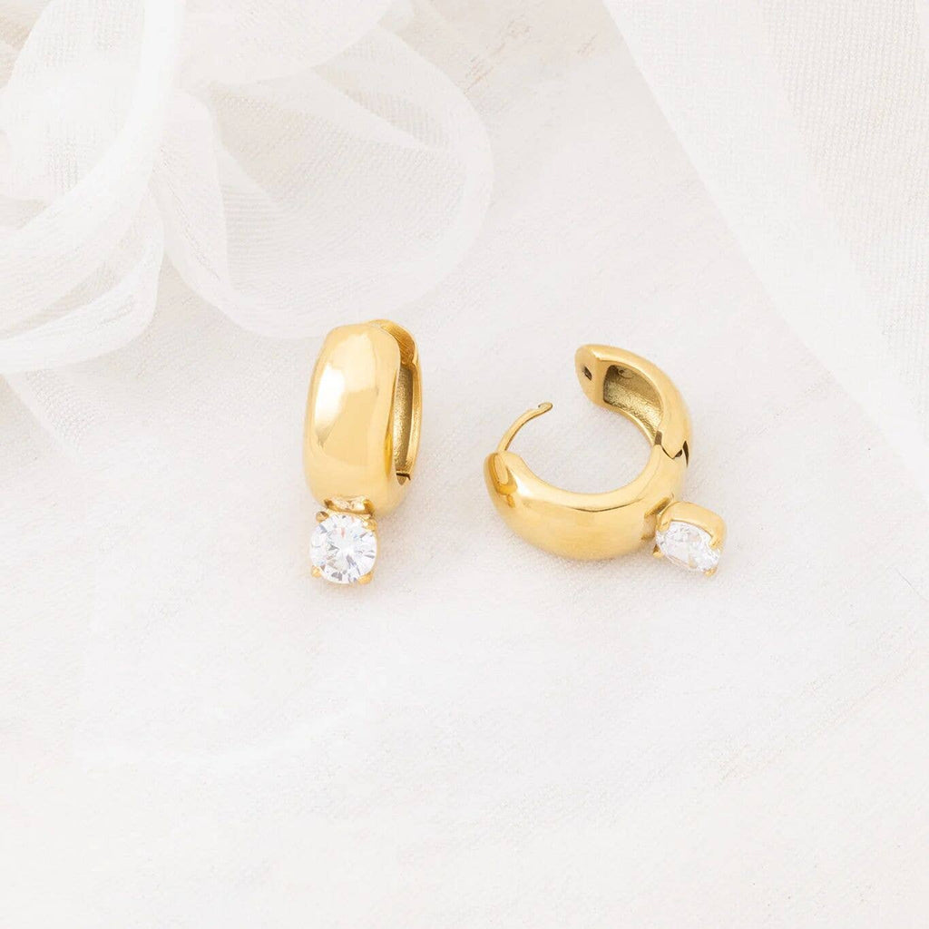 18K Gold PVD Stainless Steel Chunky One Stone Earrings