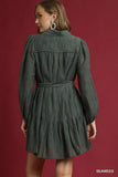 Crinkle Button-Front Tiered Mini Dress