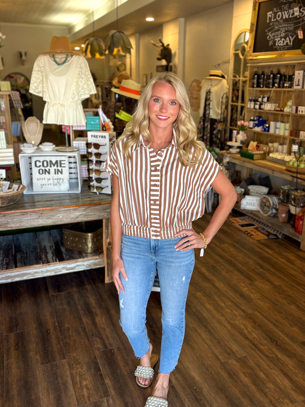 Stripe Button Up Top