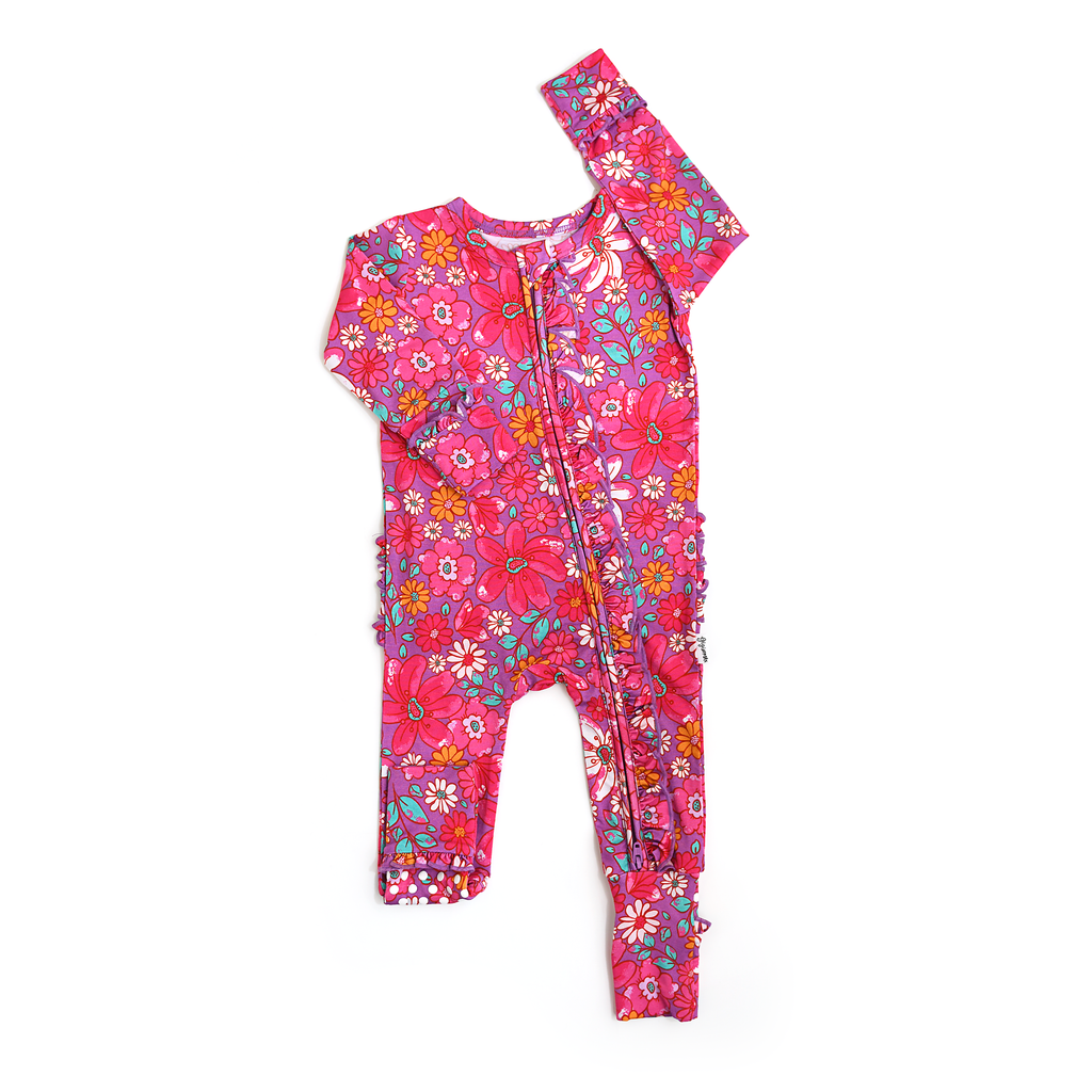 Posie RUFFLE ZIP Bamboo One Piece Floral Baby Outfit