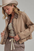 Twill Barn Coat with Leopard Detail