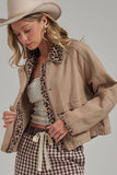 Twill Barn Coat with Leopard Detail