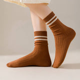 Classic Two Stripes Print Crew Socks for Women