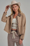 Twill Barn Coat with Leopard Detail