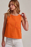 Twill Sleeveless Top with Scallop Edge