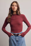 Stretch Ribbed Mock Neck Top