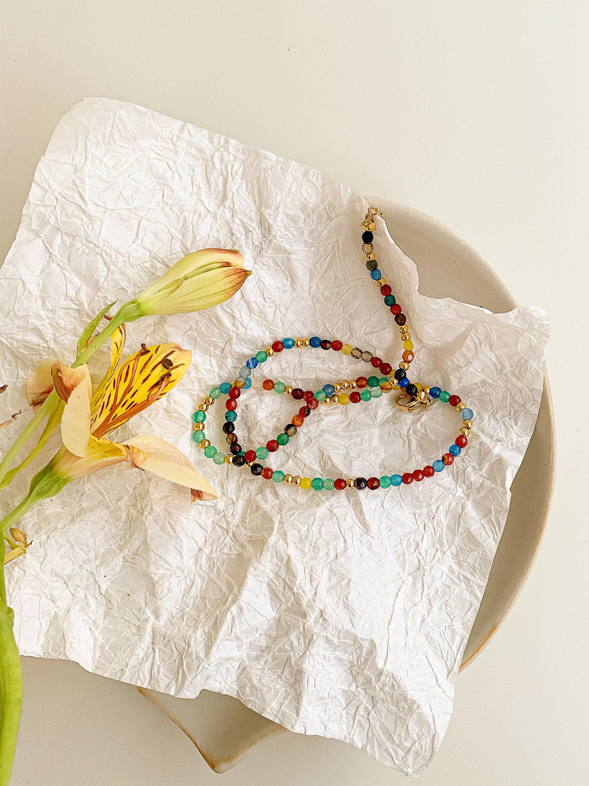 Estelle 18K Gold Non-Tarnish Beaded Multi Color Necklace
