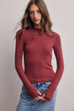 Stretch Ribbed Mock Neck Top