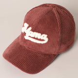 MAMA 3D Embroidered Fuzzy Patch Corduroy Cap