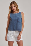 Washed Denim Tank with Scallop Detail