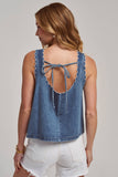 Washed Denim Tank with Scallop Detail