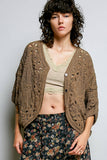 Batwing Sleeve Button Down Solid Crochet Cardigan Top