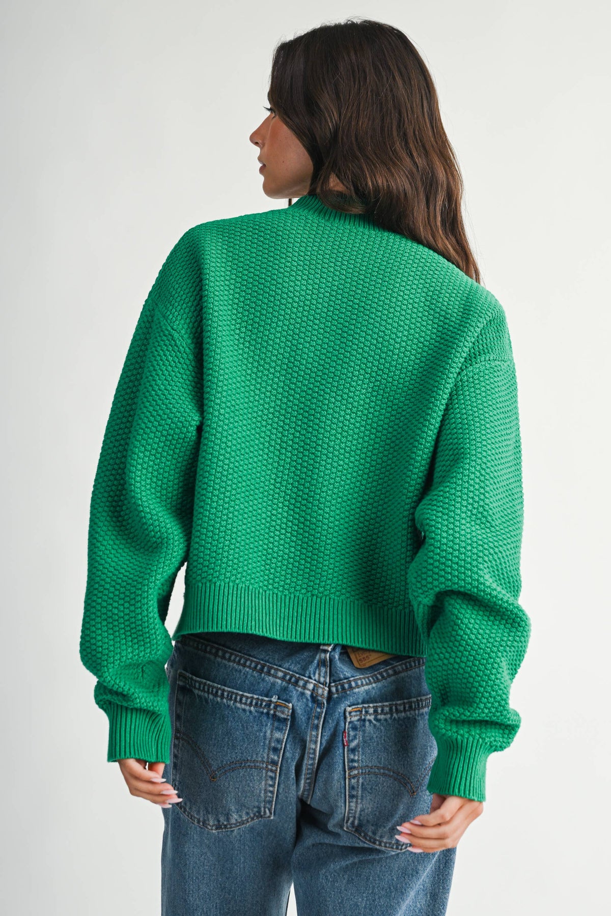 Green Textured Button Front Cardigan Sweater