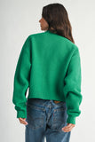Green Textured Button Front Cardigan Sweater