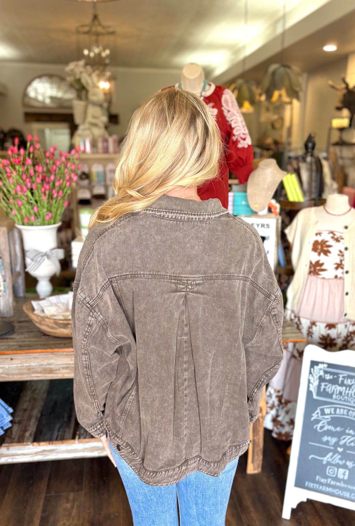 Coffee Vintage Wash Pleated Back Jacket