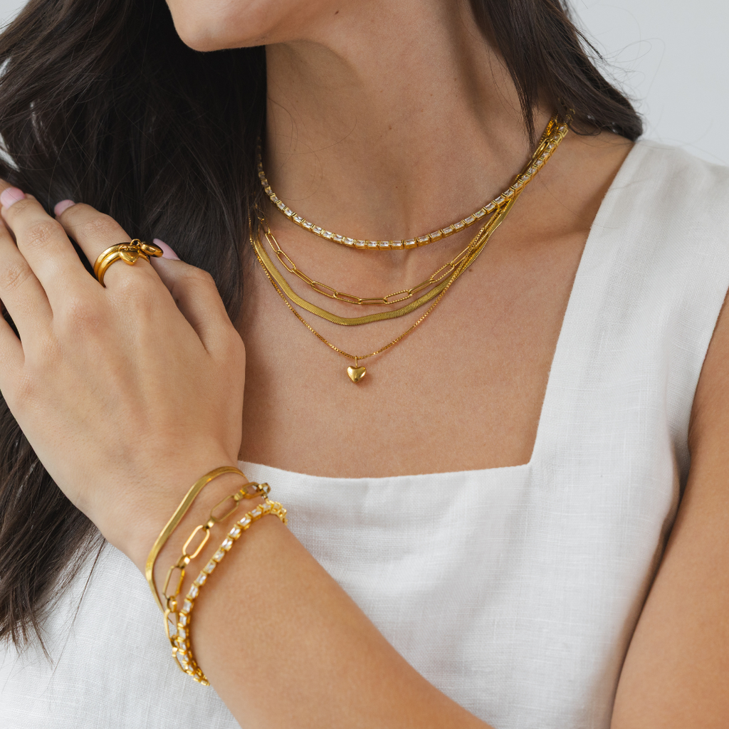 Waterproof Dainty Gold puffy Heart Necklace