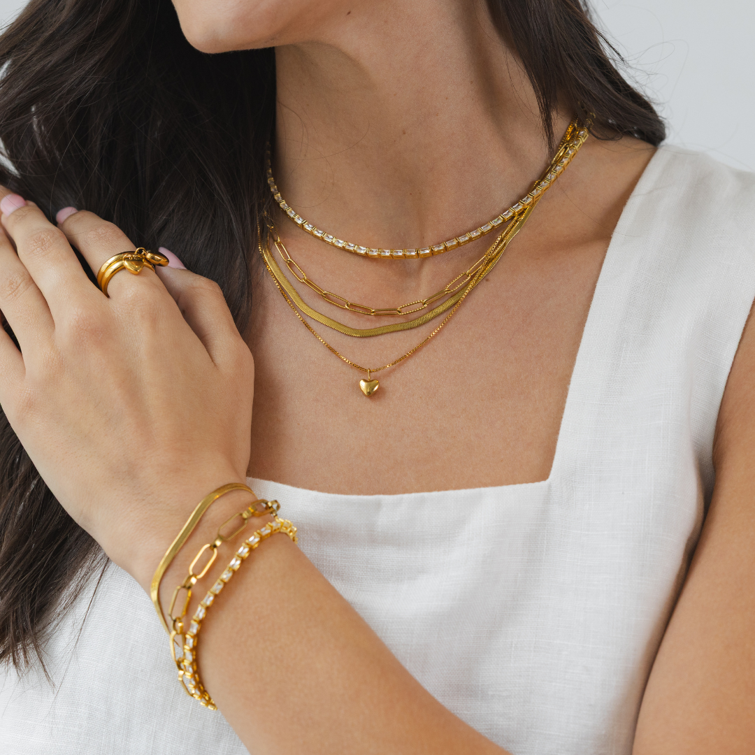 Waterproof Dainty Gold puffy Heart Necklace