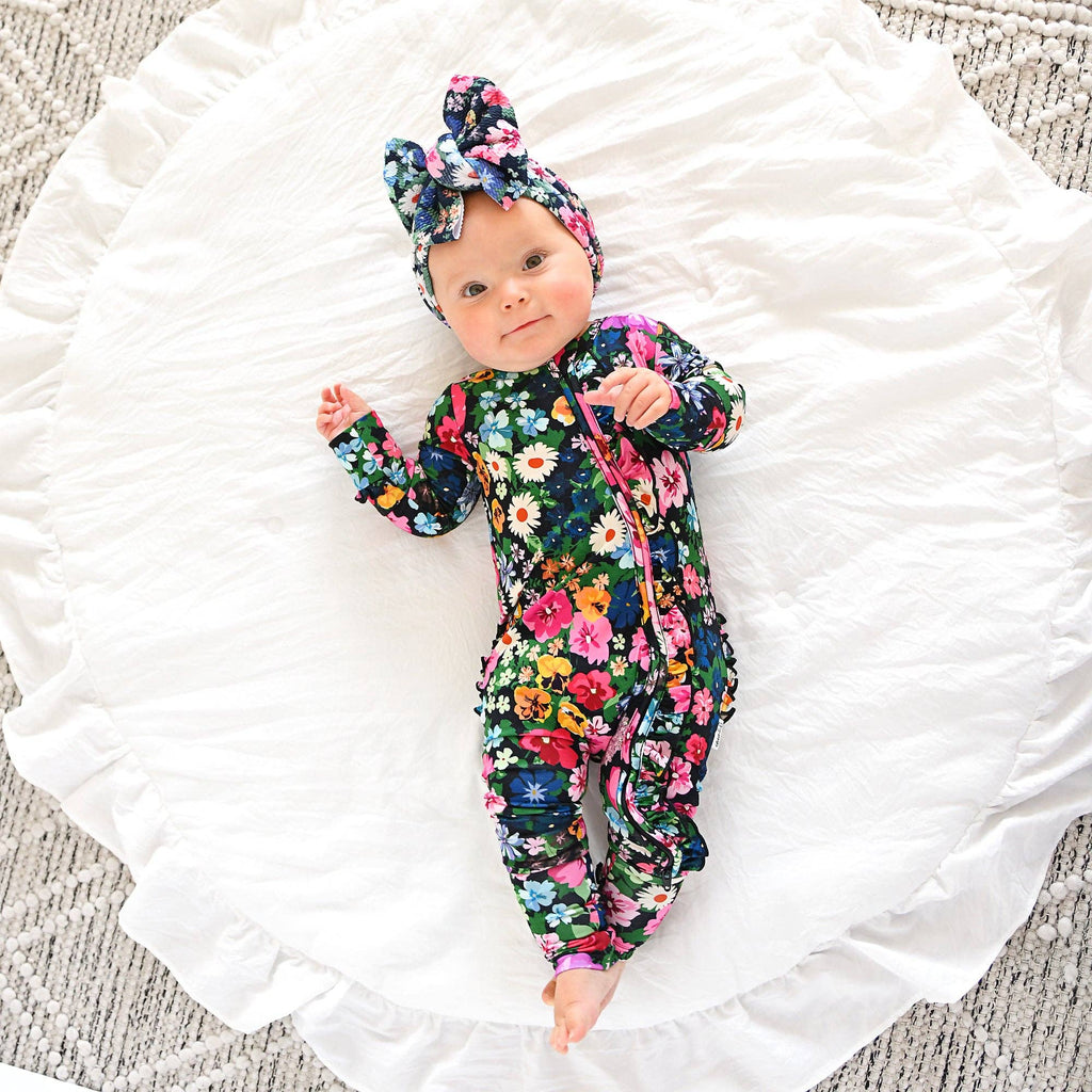 Cassandra RUFFLE ZIP Bamboo One Piece Floral Baby Clothing