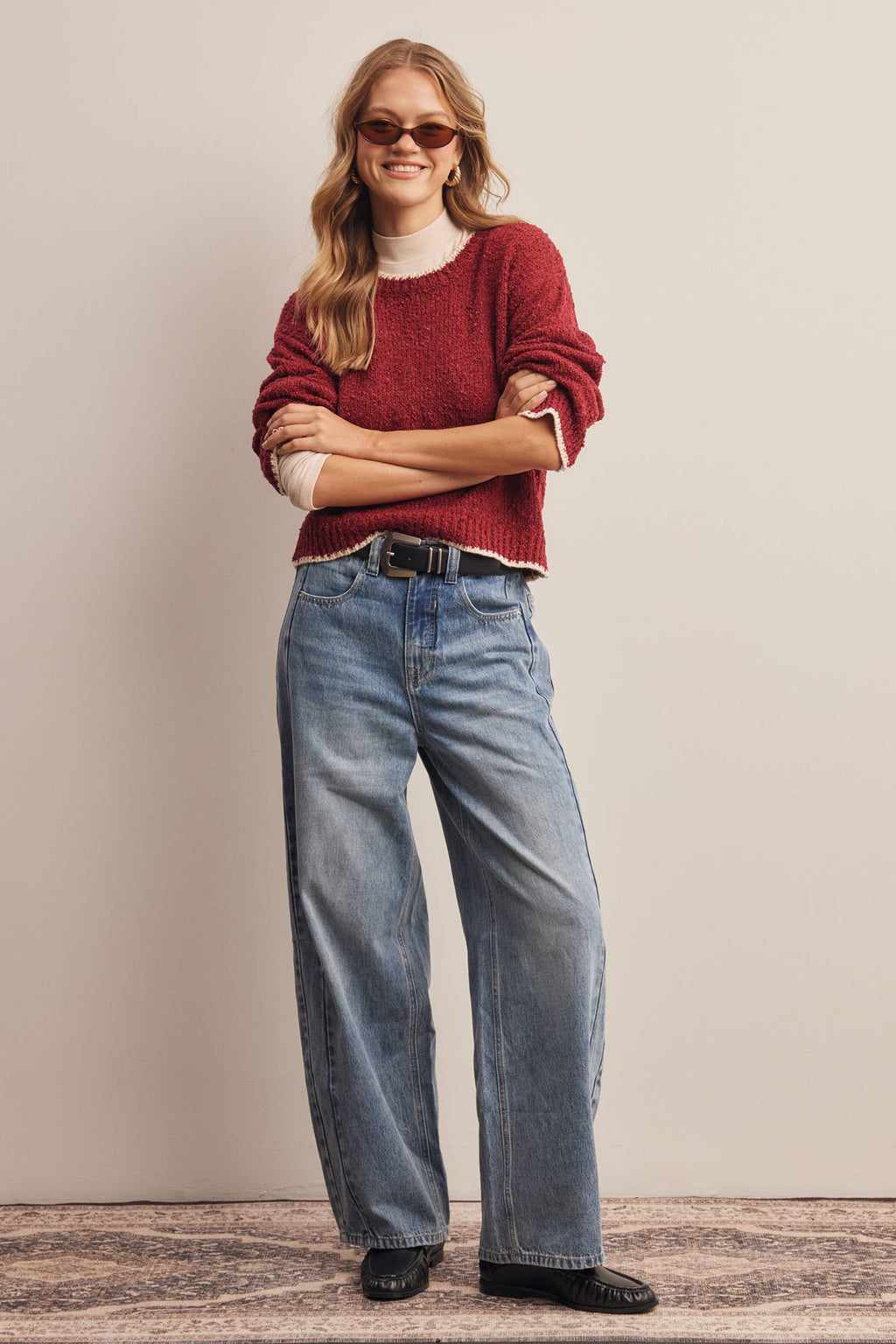 Contrast Trim Bouclé Sweater