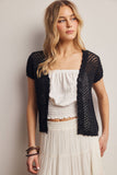 Open-Knit Short-Sleeve Crochet Cardigan Top