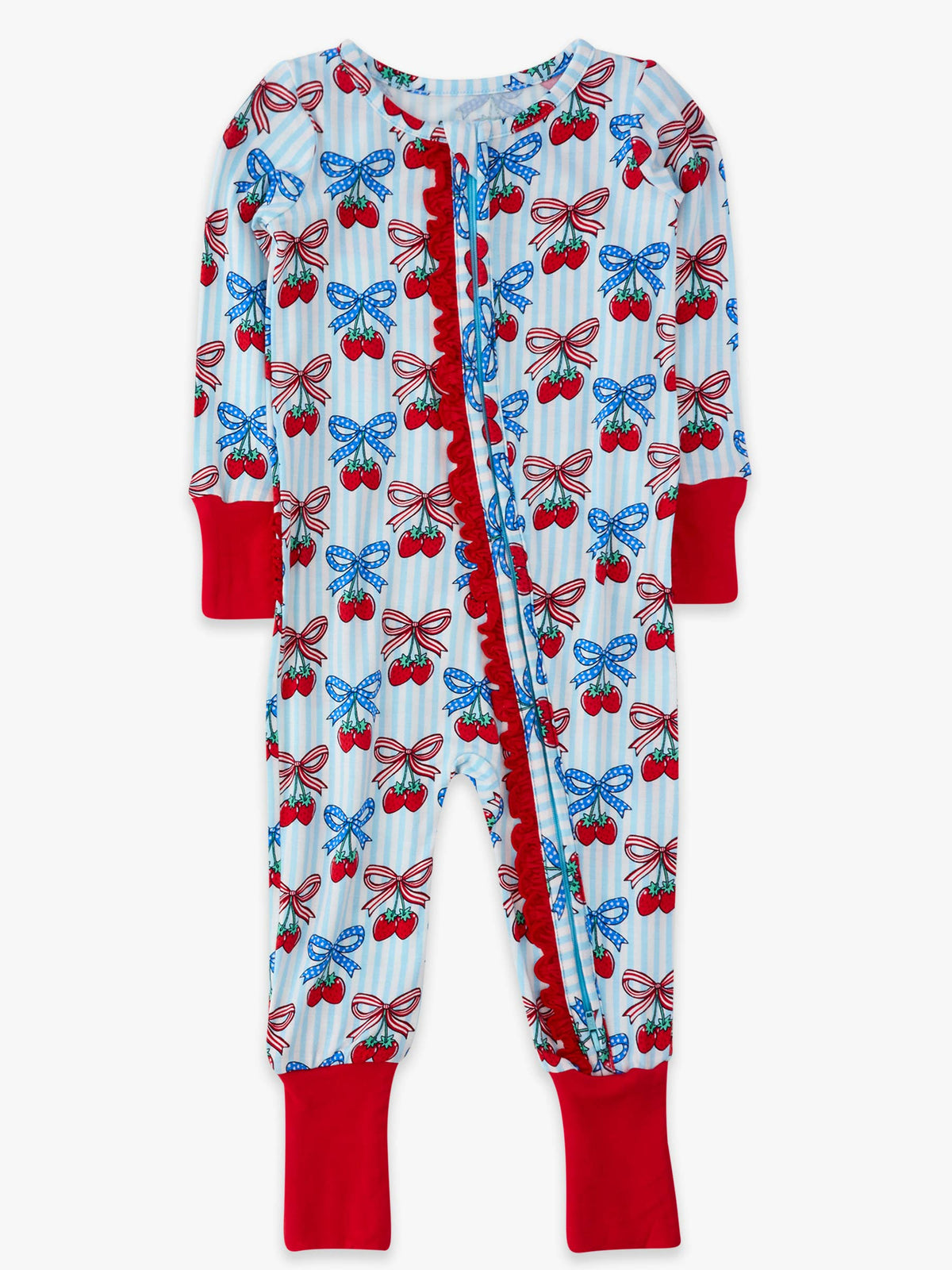 SoftSnooze™ Baby Girls Bamboo Viscose Berries & Bows Convertible Ruffle One Piece Footie Pajama