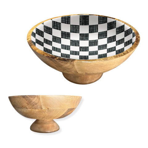 Black Check 12" Decorative Pedestal Bowl Item